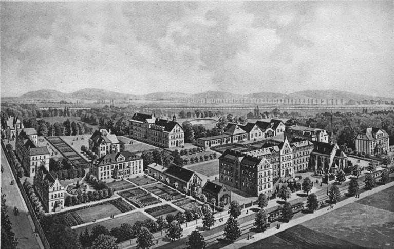 Auf dem Gelände an der Steeler Straße errichtete die Einrichtung zahlreiche Gebäude. Hier eine Illustration aus dem Jahr 1920.